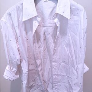 Good American White Button Down Shirt with Subtle Pattern